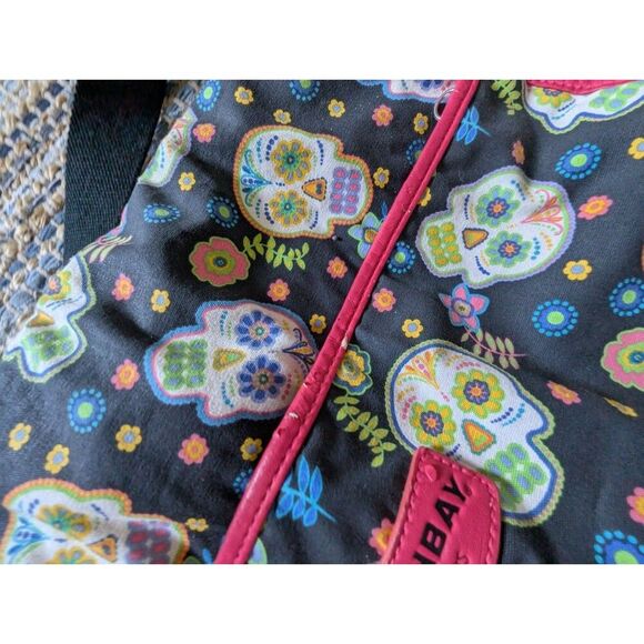 Vtg Unionbay Sugar Skull Book Bag Tote Day Of The Dead Dia De Muertos Goth Blue - Picture 11 of 15